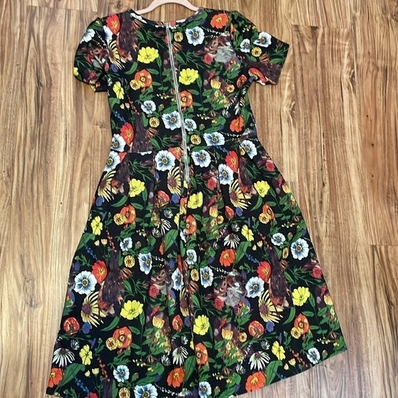 Lularoe women dress Large 14 16 fit flare pockets dark floral bird Amelia black - Picture 6 of 9